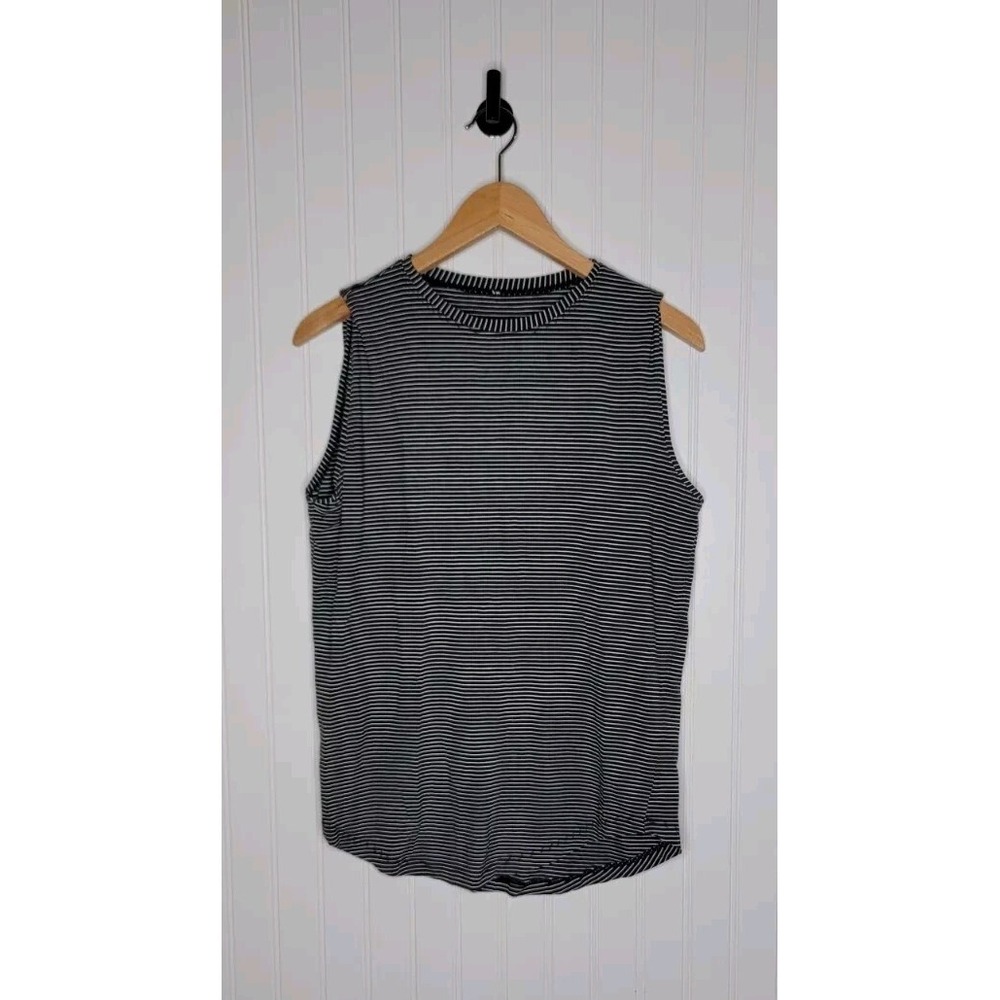 Lululemon Muscle Tank Hype Stripe Black White Pima Cotton Relaxed Fit Size 4